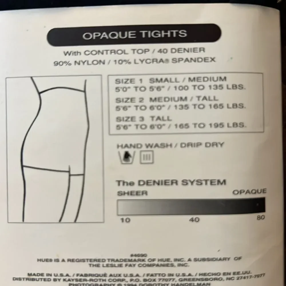 New Hue Opaque control top Tights #4690 Size 2 Black NWT